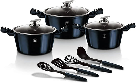 Plaque vitrocéramique, 3 Casseroles 3 Couvercles, 4 Ustensiles
