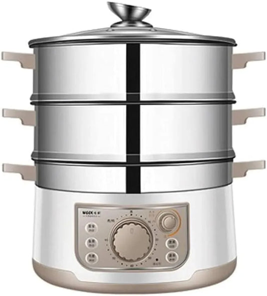 Produit Économe en énergie à 3 niveaux, Cuiseur vapeur alimentaire en acier inoxydable 13 L, minuterie de 60 minutes, 1500 W, rangement compact pour