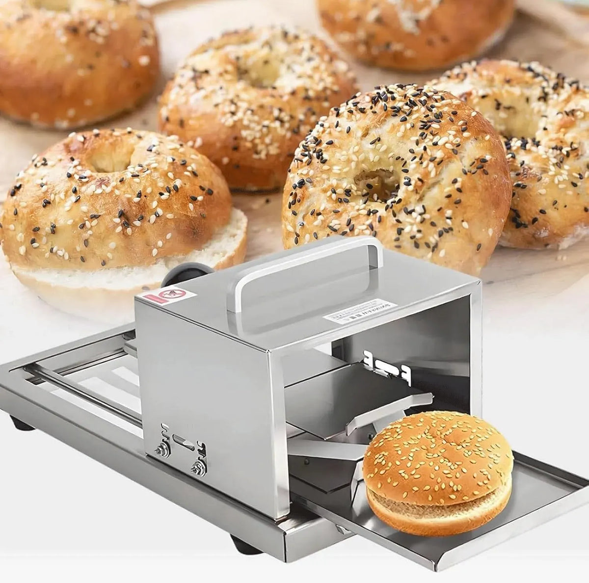 Trancheuse à bagel commerciale et coupe-chignon, Guillotine à pain manuelle équipé de lame réglable en acier inoxydable pour tranches parfaites de 1,7