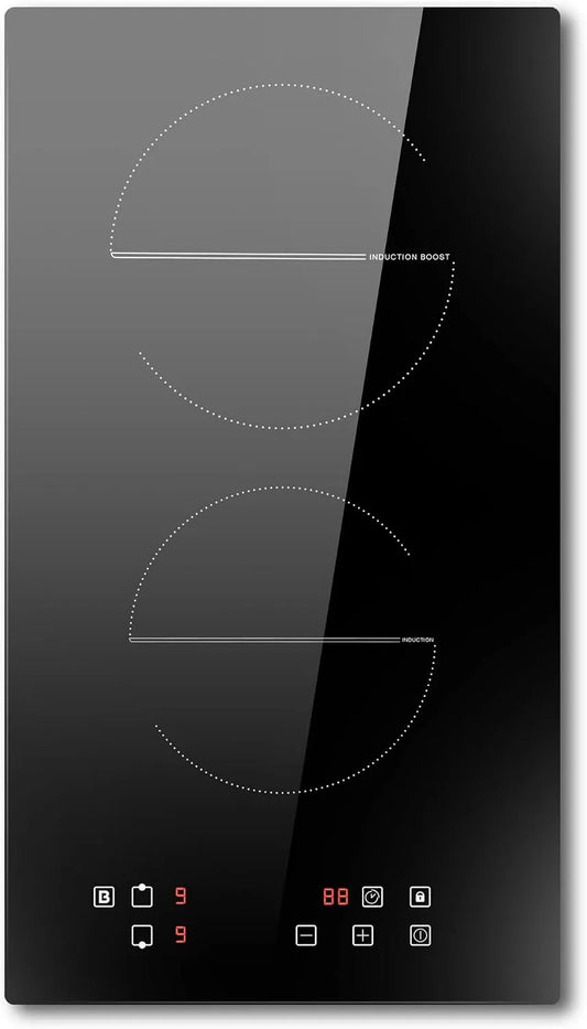Plaque à induction, 30cm, 2 foyers, 3500 W, table de cuisson à induction, Boost, encastrable, 9 Niveaux de Puissance, Plaque de Cuisson Electrique con