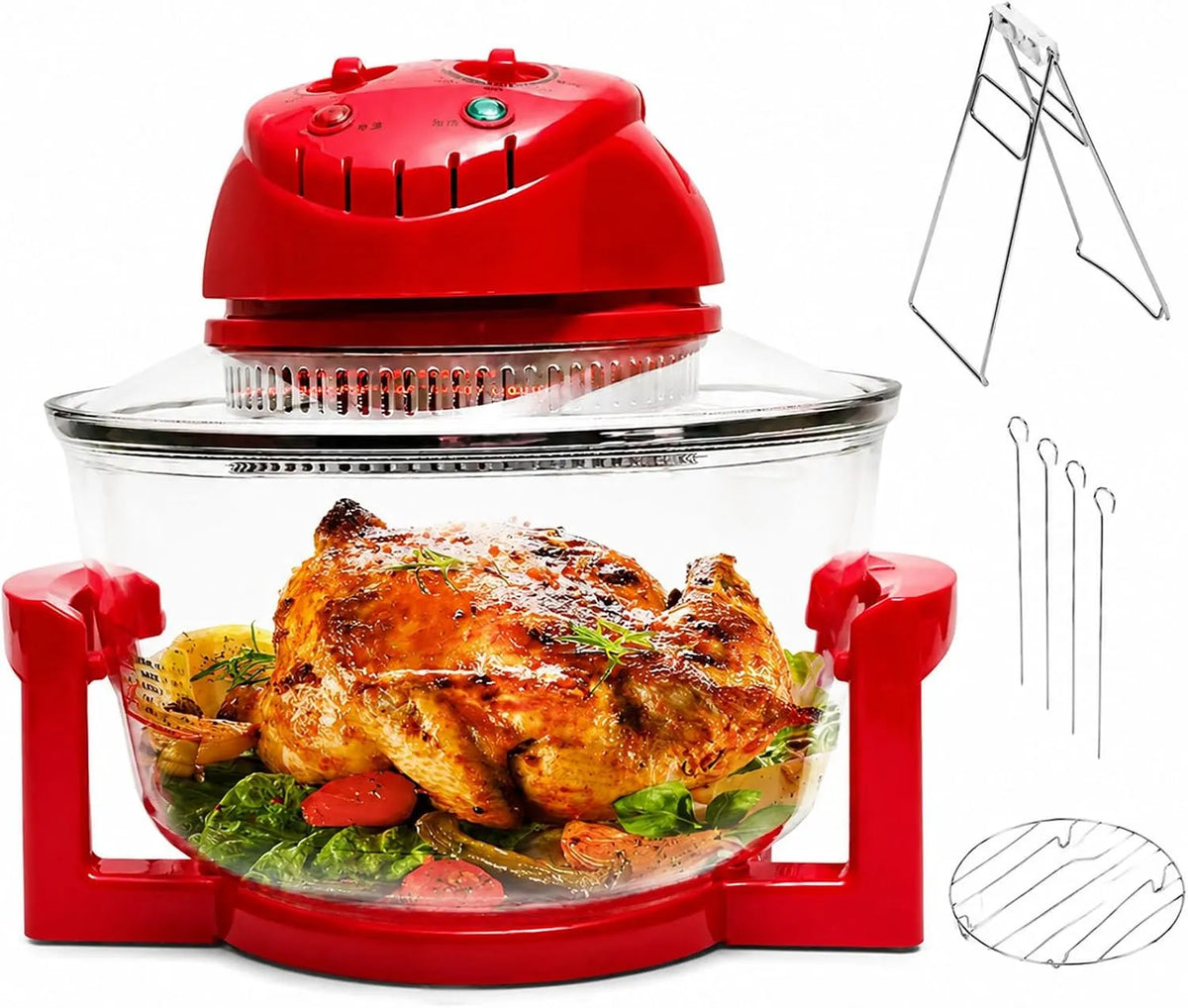 Four électrique, 12 L, 1300 W, 130 à 250 °C, minuteur, gril, vapeur, rouge, 130-250°C réglable et minuterie, Comptoir, pour la cuisson, le rôtissage