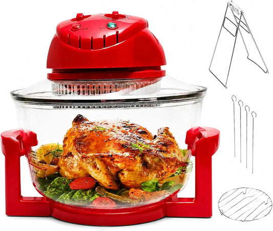 Four électrique, 12 L, 1300 W, 130 à 250 °C, minuteur, gril, vapeur, rouge, 130-250°C réglable et minuterie, Comptoir, pour la cuisson, le rôtissage