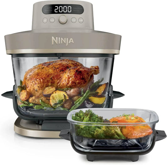 Ninja AS090EUSD Stone/Or, CRISPi PRO XL, bols 5,7l et 2,3l, 5 modes de cuisson prédéfinis, avec contenants en verre CleanCrisp de 5,7 l et 2,3 l