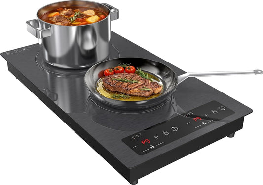Plaque à induction, 51cm, 2 foyers, 3000 W, table de cuisson à induction, verrouillage, encastrable, minuteur, pose libre, Réchaud avec Sécurité