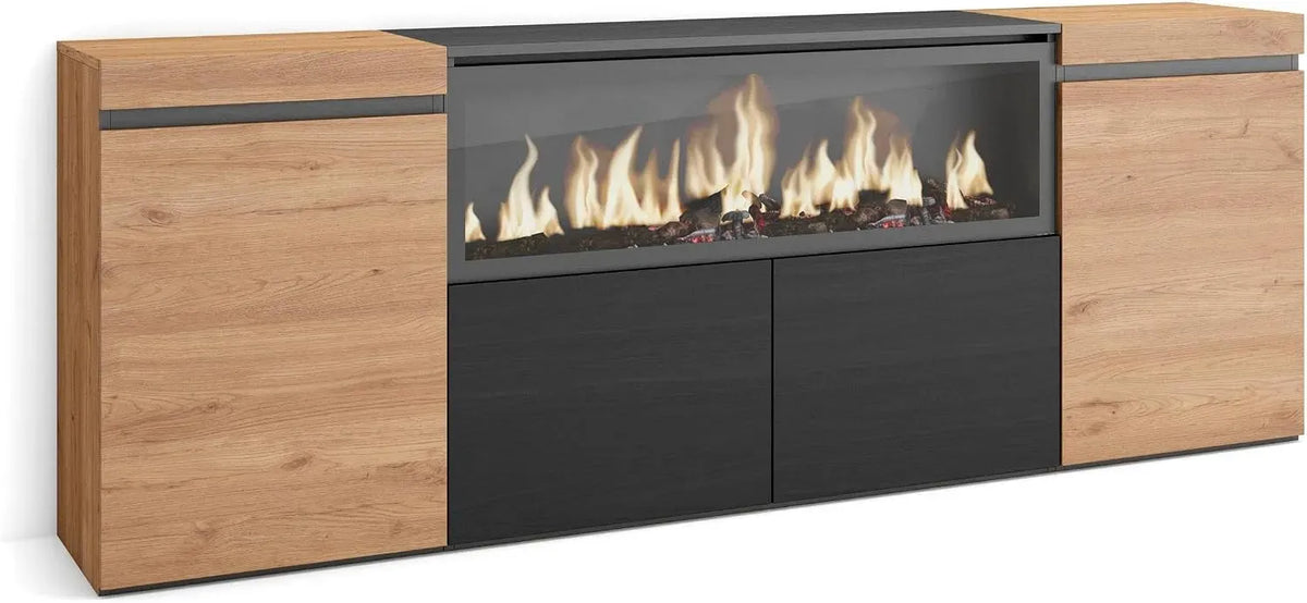 Cheminée électrique XXL, Skraut Home, pour Buffet Salon et Cuisine, 210, 4 Portes, Meuble de Rangement, Commode