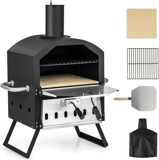 Four électrique à pizza, 54 x 31 x 72 cm, KOMFOTTEU, portable, extérieur, IP65, gril, acier inoxydable, Grille, Spatule à Pizza, 600°C, 2 Sections