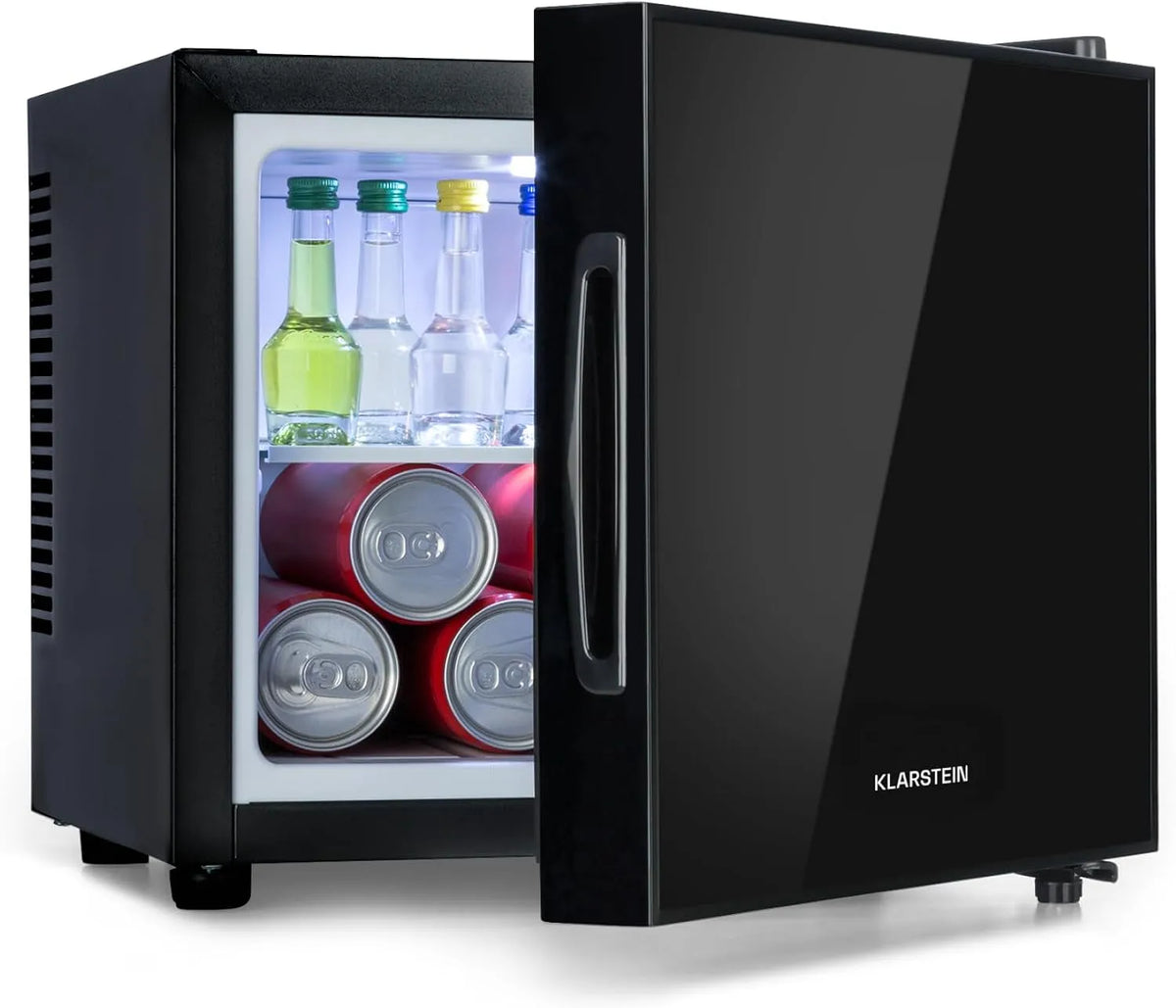Klarstein Mini-refrigerator, Frosty, capacity, compact 10-liter, 12 and 18 °C, white LED interior lighting, glass shelf, elegant door, easy to clean