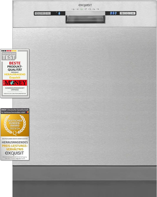Exquisit EGSP9313-EF-030E Lave-vaisselle, 60 cm, encastrable, acier inoxydable, 13 couverts, INOx