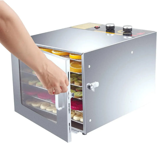 séchoir, déshydrateur alimentaire, 35 à 75 °C, minuteur, professionnel, acier inoxydable, 6 Plateaux