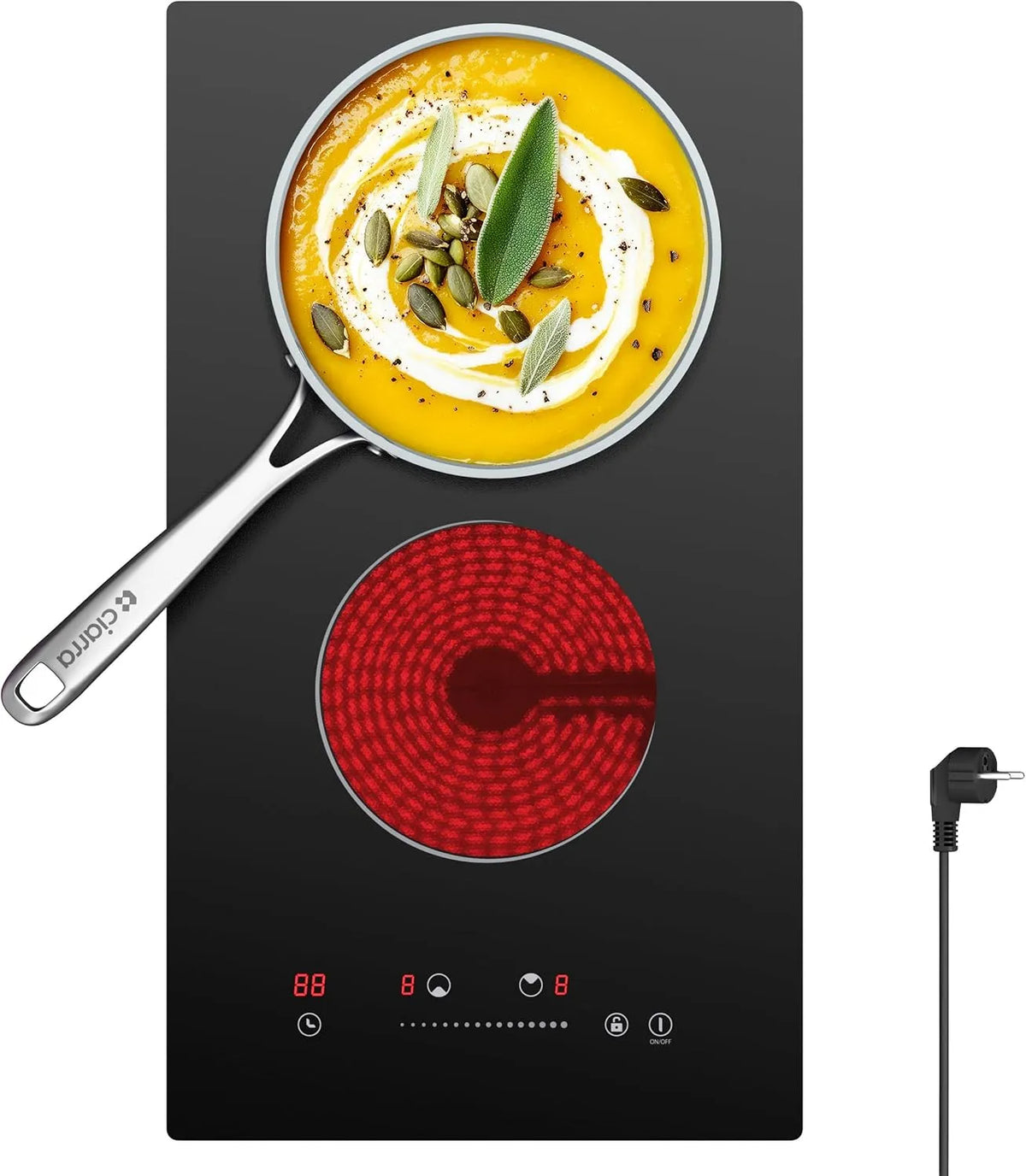 Plaque vitrocéramique, 30 cm, 2 foyers, 3000 W, encastrable, minuteur, 9 Niveaux de Puissance, Verrou de Sécurité Pour Petite Cuisine