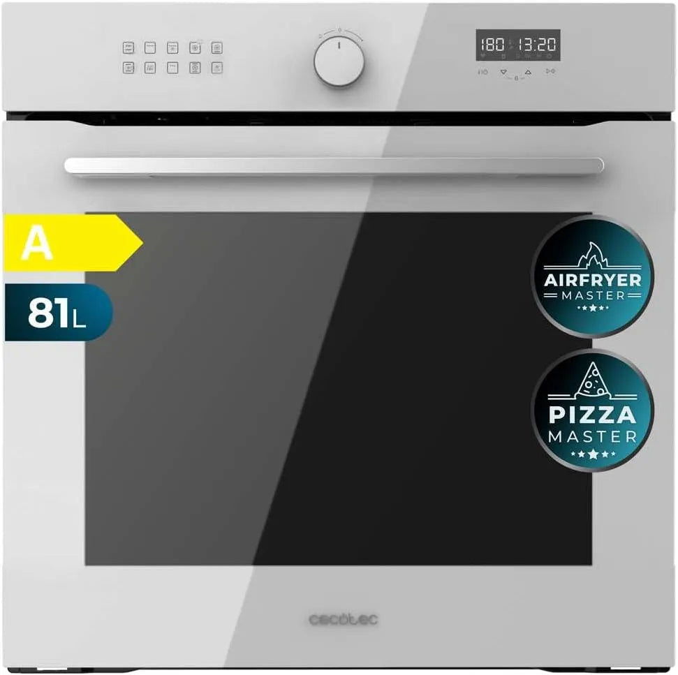 Cecotec Bolero Hexa AF316000 Four électrique à pizza, 60 cm, 81 L, 3400 W, 11 programmes, encastrable, effet 3D, décongélation, blanc, Steam Assist