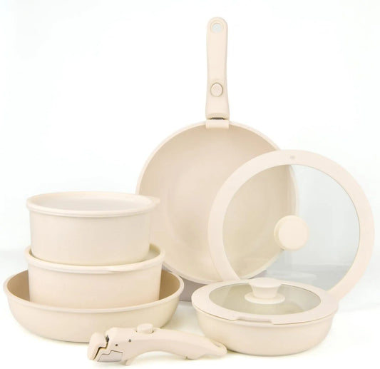 Réfrigérateur, amovible, BAVARY Cream, appareil frigorifique électrique, Batterie de cuisine à induction 11 pièces avec poignée amovible