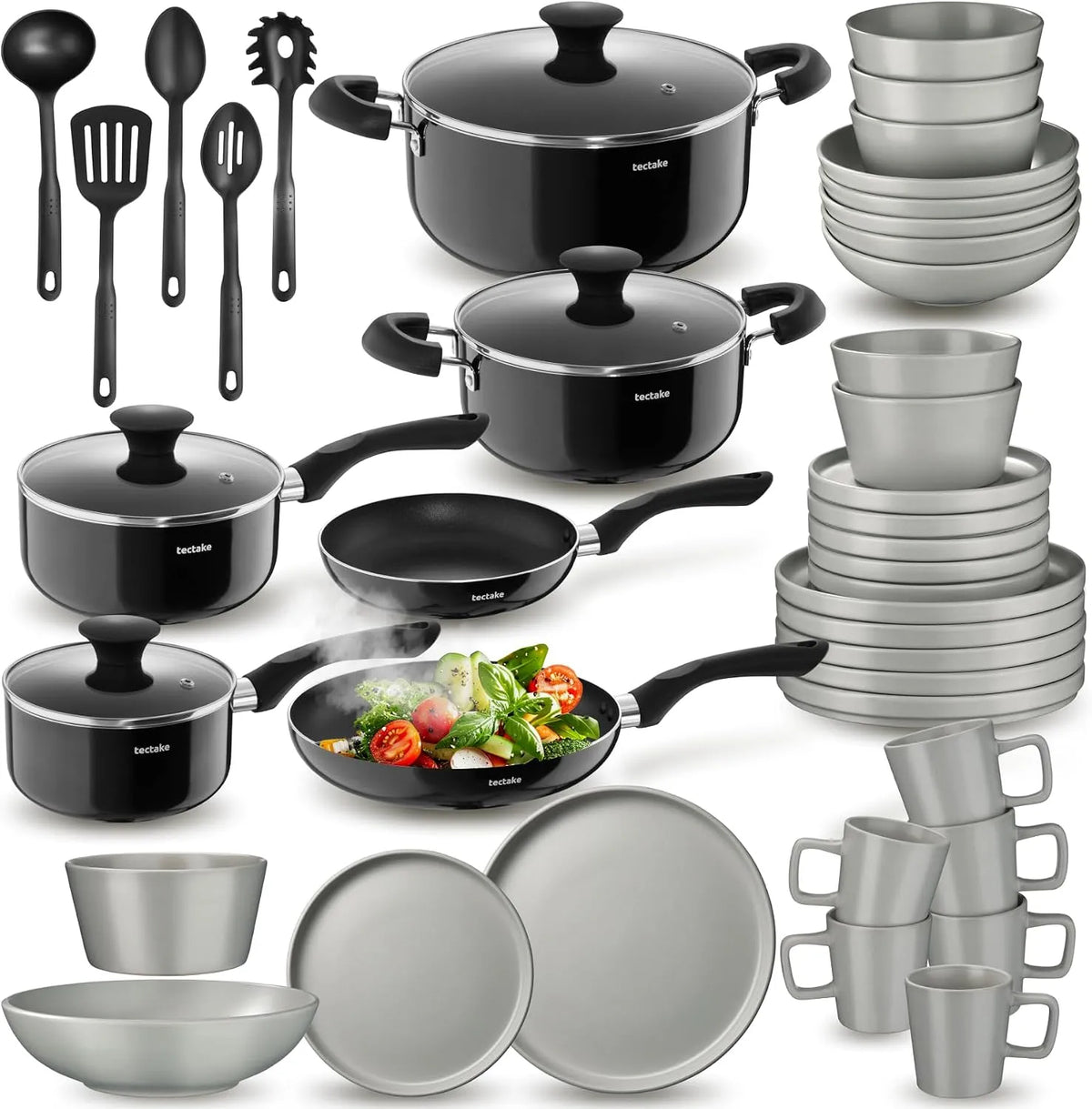 Batterie, 30 Pièces, aluminium, Cuisine Vaisselle Grès 30 Pièces
