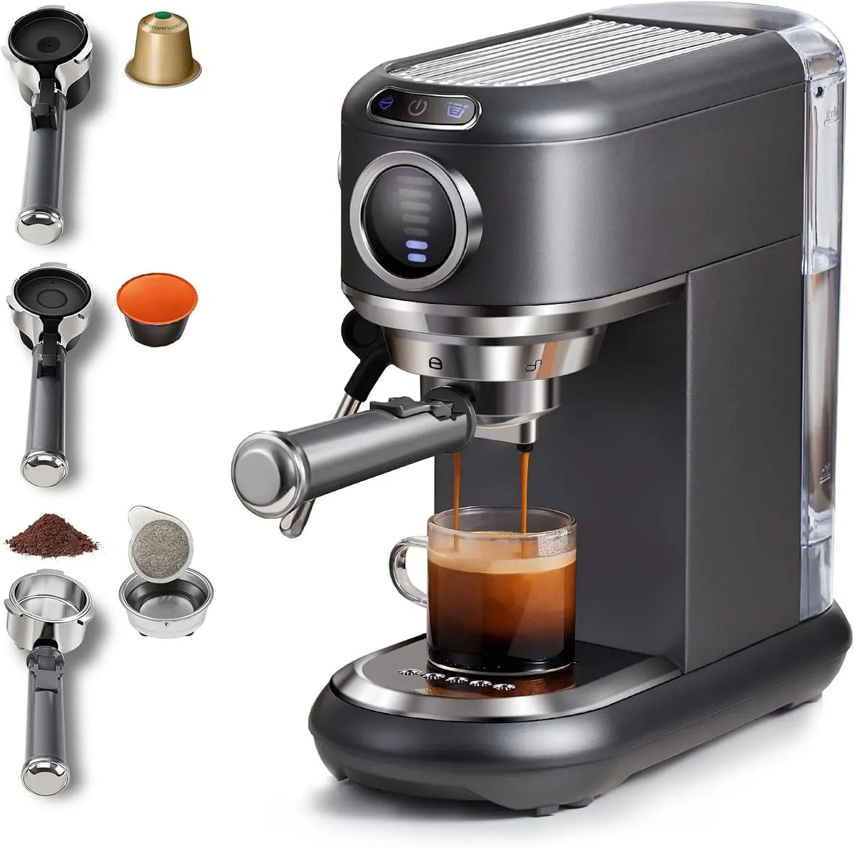 Machine à expresso, 1,1 L, CAFELFFE MK-601F, grand réservoir, ESE et café moulu, Machine à café 4 en 1