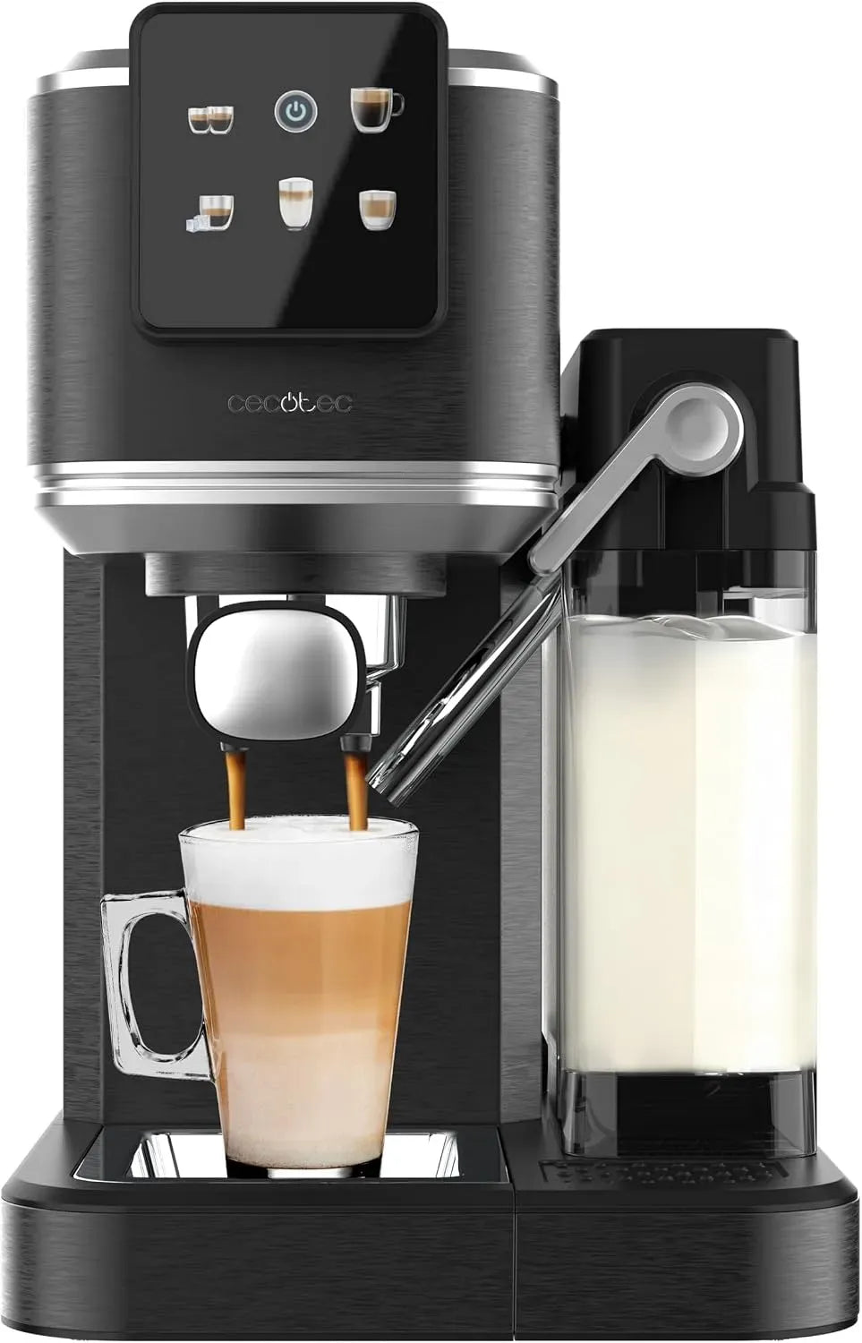Cecotec Cafetière électrique, 1,2 L, 1350 W, tactile, grand réservoir, amovible, Réservoir d'Eau 1,2L et 1000ml Lait, 20 Bars, Écran Tactile Couleur