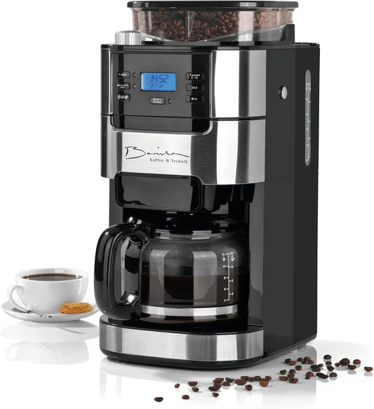 Cafetière électrique, 1 L, minuteur, Barista Kaffee & Technik Cafetière Filtre avec verseuse erseuse en verre 1L pur 12 tasses de café, Machine a cafe