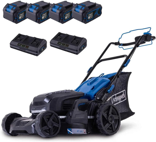 Scheppach BC-MP470-X Tondeuse à Gazon sans Fil 4 Batteries et 2 chargeurs