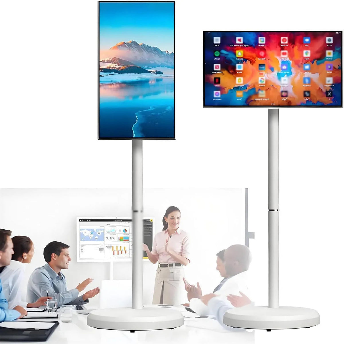 Meuble TV 1080p 24in, portable, roulettes de déplacement, tactile, Rotation complète à 360 degrés, 27 Et 32 Pouces, Support TV Mobile, Moniteur