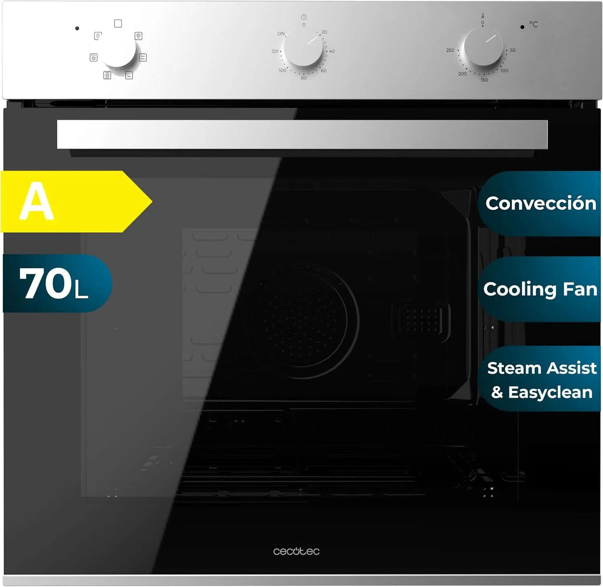 Cecotec Bolero Hexa M236000 Four électrique, 70 L, 2800 W, 6 programmes, classe énergétique A, 6 fonctions, Cecotec Four intégrable multifonctions