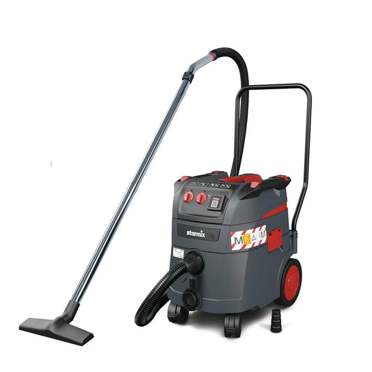 Starmix M-1635 Aspirateur, 35 L, classe énergétique E, industriel, grand réservoir, 280 mbar, Nettoyage Automatique du Filtre et Tuyau de 5 m