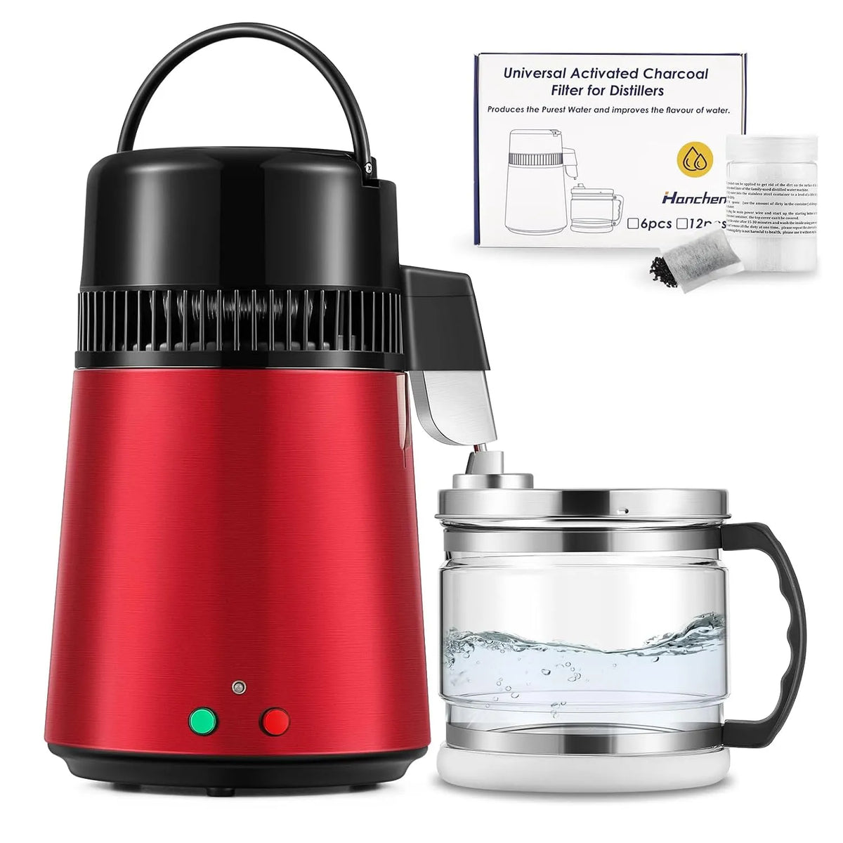 4L/1Gal Machine à Eau, Nettoyeur, Filtre, 750 W, 4 L, acier inoxydable, rouge