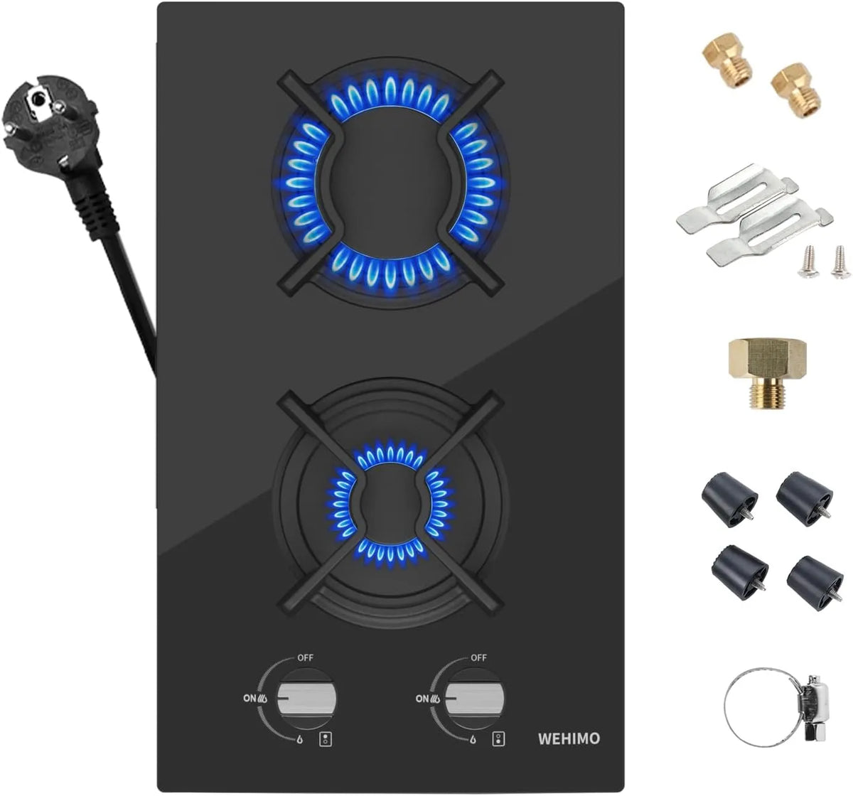 Plaque de cuisson à gaz, 30 cm, 2 foyers, 3700/2700, 1000 W, encastrable, table de cuisson à gaz, 2 zones de cuisson