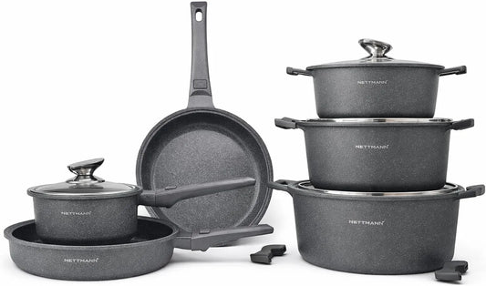 Ustensile de cuisson, fonte, revêtement antiadhésif, amovible, gris