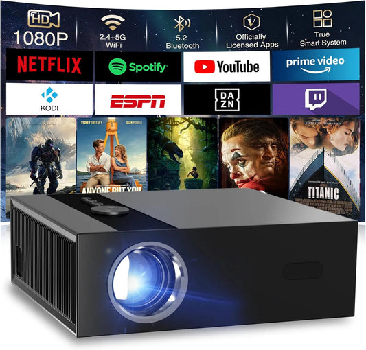 Google 1080P WiFi6 Smart TV, téléviseur, 4K UHD, Wi-Fi, portable, Bluetooth, Full HD, 4 Home Cinema, Plafond, Chambre, Vidéoprojecteur 4K 8K【Google TV