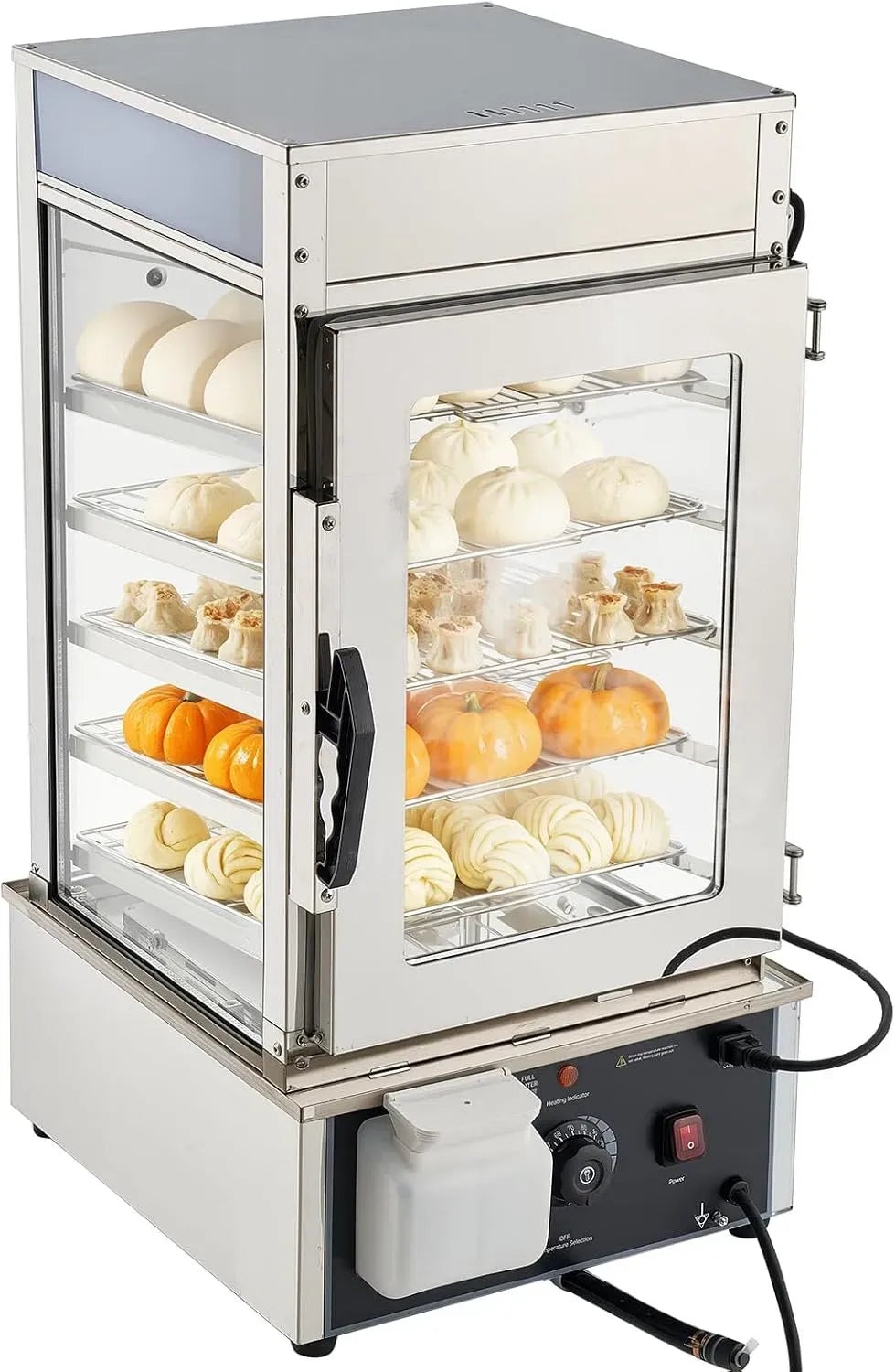 VEVOR Radiateur électrique, 120 L, 1200 W, 30 à 110 °C, éclairage LED, vapeur, Vitrine Chauffante à 5 Niveaux, Grande Capacité 120 L