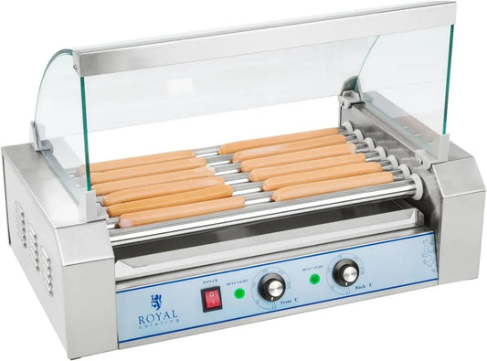 Radiateur électrique, 2 foyers, 1400 W, gril, restauration, acier inoxydable, Royal Catering Hot Dog Grill Hot Dog Machine à hot dog, 7 rouleaux