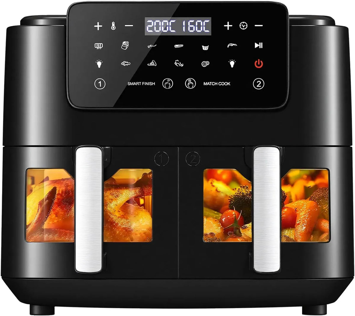 Friteuse à air chaud, 9 L, 2400 W, 12 programmes, LLIVEKIT, tactile, gril, noir, Paniers et Grilles Anti-Adhésifs, Panneau Tactile LED