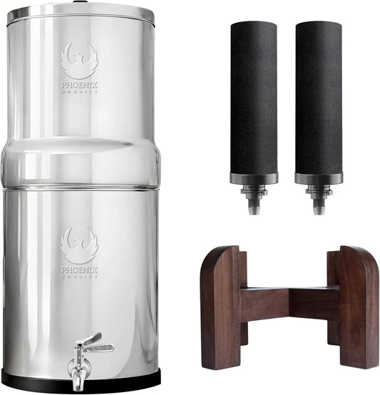 ANSI 42 Phoenix Gravity, noir, 12 litres certifié NSF/ et 372 système de filtration d'eau sur comptoir en acier inoxydable avec 2 cartouches Smart