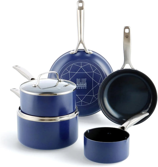 Lave-vaisselle, dalle VA, revêtement antiadhésif, bleu, Set de 7 Poêles et Casseroles, Sans PFAS