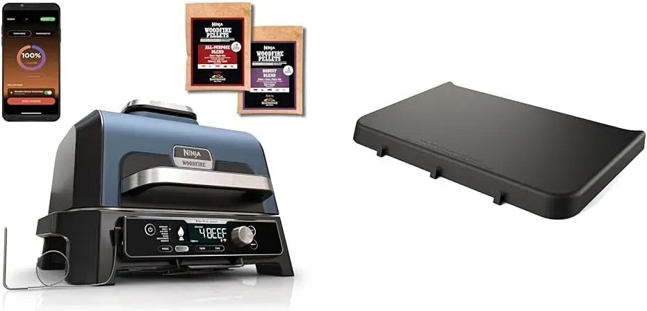 Ninja Four électrique, extérieur, gril, Contrôle via App & Woodfire Table d'appoint, Woodfire Pro Connect XL BBQ Électrique Grill & Fumoir