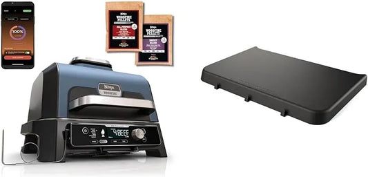 Ninja Four électrique, extérieur, gril, Contrôle via App & Woodfire Table d'appoint, Woodfire Pro Connect XL BBQ Électrique Grill & Fumoir