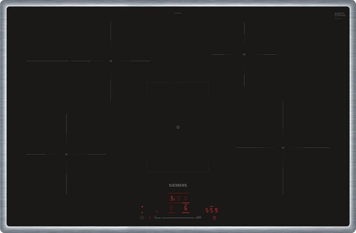 Siemens EH845HFB1E Plaque à induction, table de cuisson à induction, encastrable, autonome, largeur standard 85, cadre plat et large