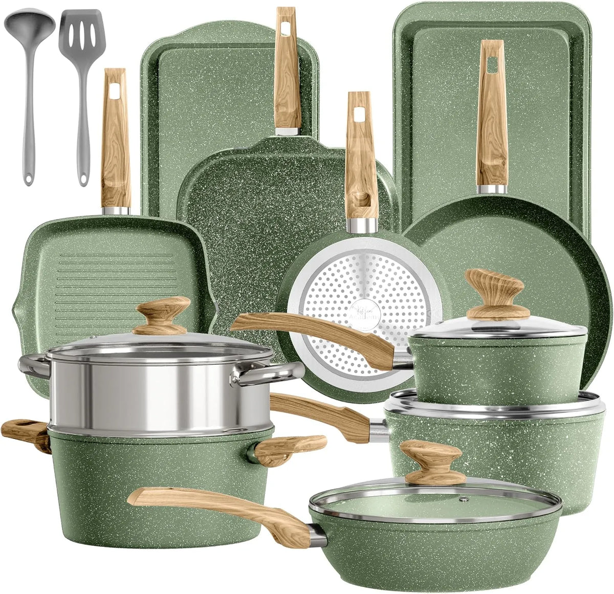 Ustensile de cuisson, vert, ustensile de cuisine, 17 Pièces, Kitchen Academy 17 Pièces Poêles et Casseroles à Induction Vert