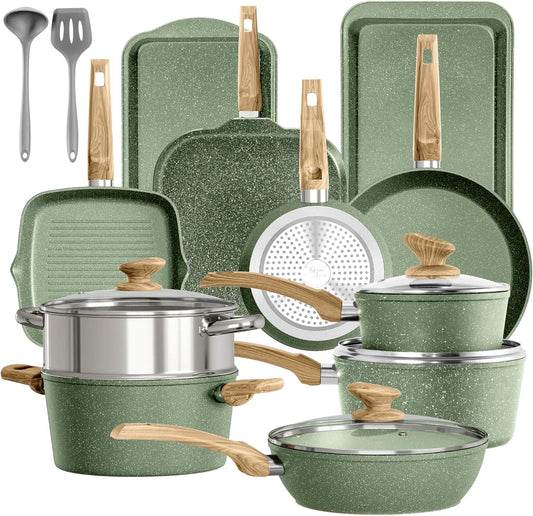 Ustensile de cuisson, vert, ustensile de cuisine, 17 Pièces, Kitchen Academy 17 Pièces Poêles et Casseroles à Induction Vert