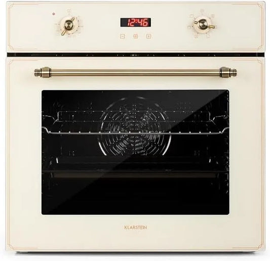 Klarstein Four électrique, 70 L, 2200 W, 50 à 250 °C, encastrable, autonome, gril, Chaleur Tournante, Voûte-Sole, Design Rétro, Boutons et Poignée