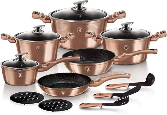 Batterie, batterie de casseroles et poêles, tactile, revêtement antiadhésif, 15 Pièces, pour tous feux