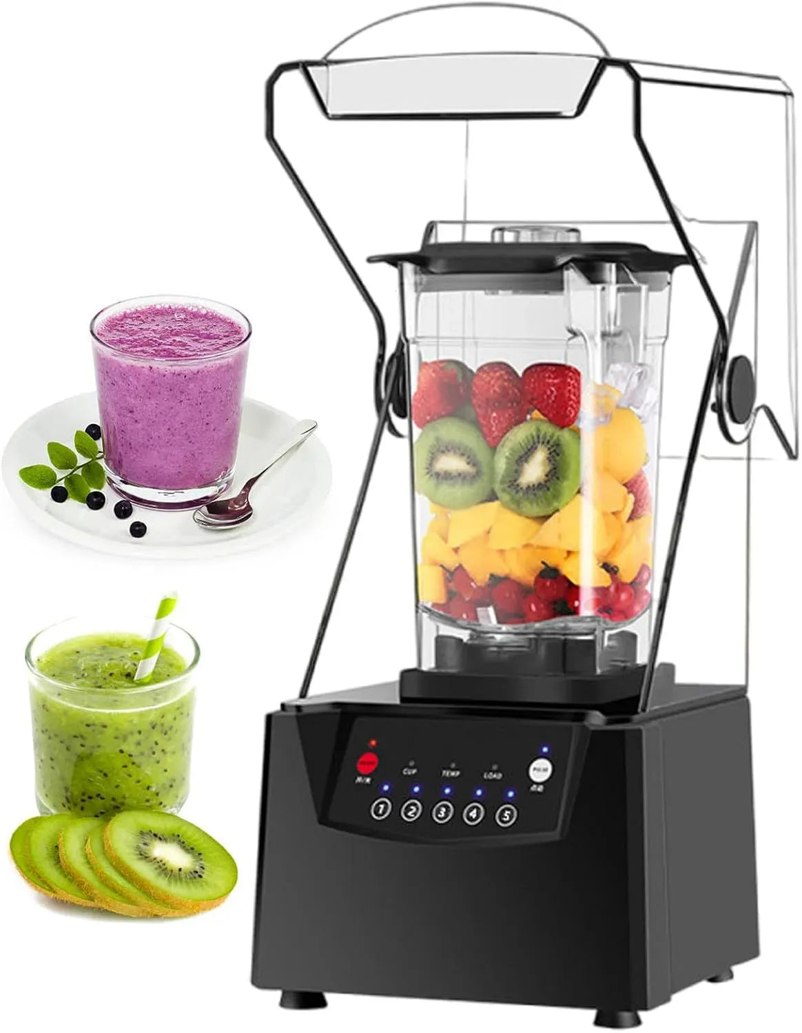 Blender, 1,8 L, professionnel, silencieux, 17 000 TR/Min, Capot Broyeur À Glace Électrique Silencieux, 5 Réglages Prédéfinis, Tasse De 1,8 L