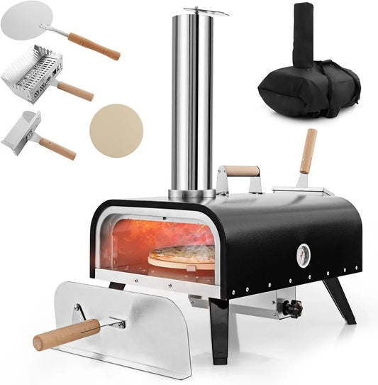 Four électrique à pizza, GYMAX, extérieur, Température Max 350℃~400℃, Pierre à Pizza Rotatif, Pelle à Pizza
