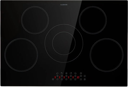 Klarstein Plaque vitrocéramique, 80 cm, 5 foyers, 8200 W, encastrable, Boost, table de cuisson encastrable moderne, cuisinière 5 feux