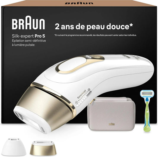 Braun PL5152 Blanc et Or, Epilateur Lumiere Pulsee Silk·expert Pro 5