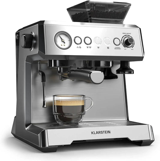 Klarstein Machine à Caf, Moulin, machine à café électrique, 2.3 L, 1350 W, grand réservoir, vapeur, fonction chauffante