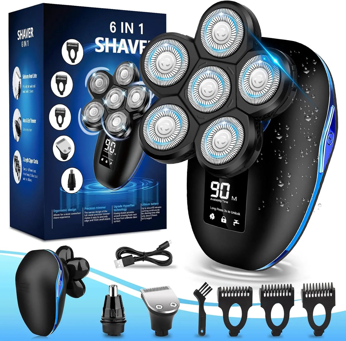 rasoir électrique pour la tête, IP65, sans fil, pour homme chauve