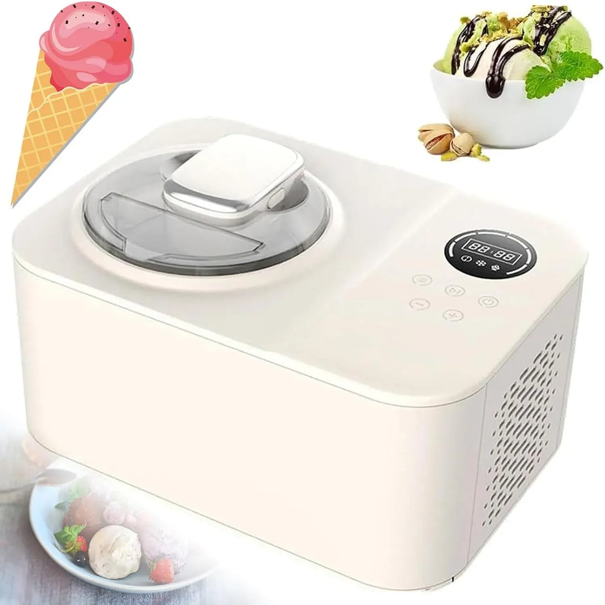 machine à yaourt, Machine à glace, machine à glace et sorbet, 1,2 L, tactile, minuteur