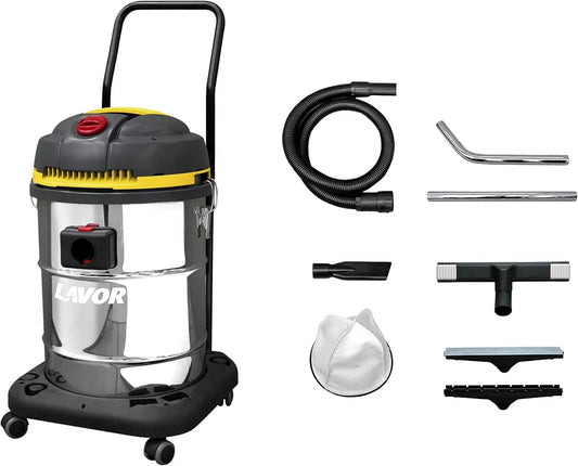 Aspirateur WD 255, 55 L, 1400 W, grand réservoir, acier inoxydable, 2 Moteurs à Rendement Elevé de 1400 Watt max