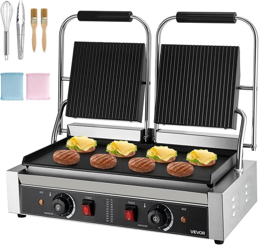 VEVOR Plaque de cuisson, 48,5x23 cm, 3600 W, gril, 2 zones de température, acier inoxydable, Gril Panini Électrique de 3600 W