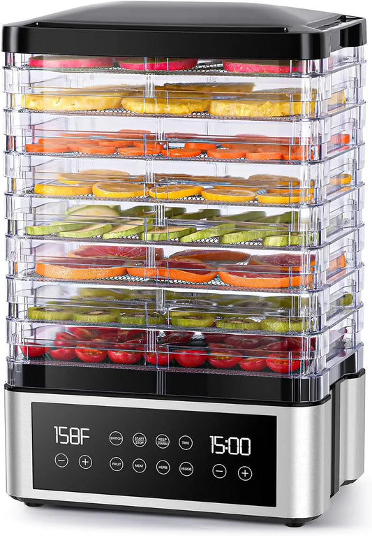 48H déshydrateurs pour menthe, fruits, Déshydrateur alimentaire à 8 plateaux en acier inoxydable avec minuterie numérique réglable et contrôle de la